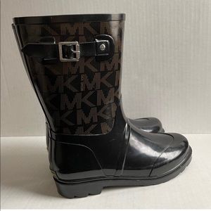 Michael Kors logo mid calf black rubber rain boots